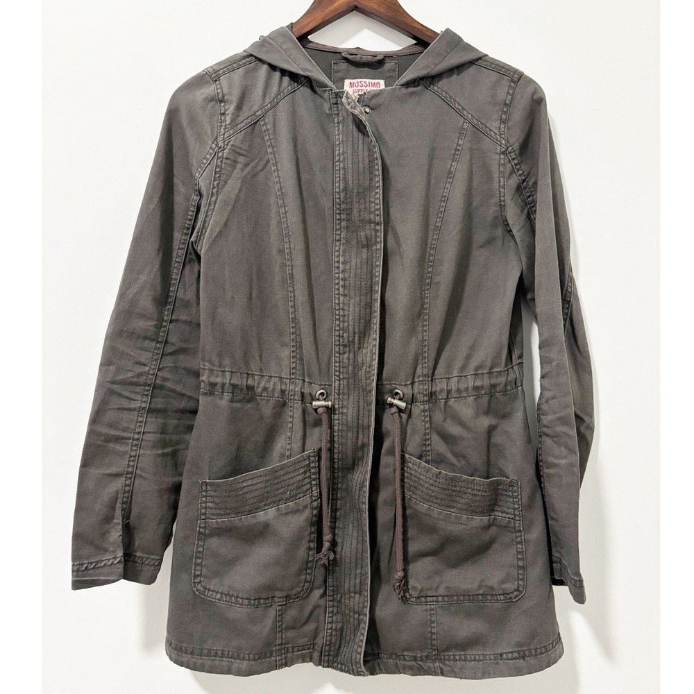 Mossimo Utility Jacket Women Small Gray Hooded Drawstring Anorak Military Casual